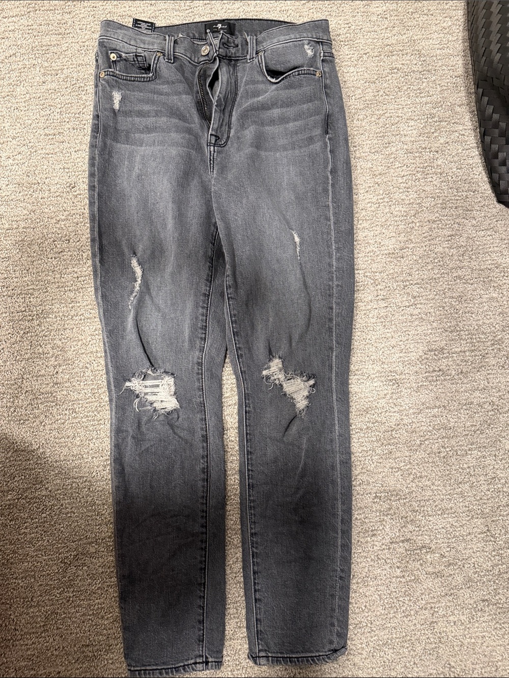 7 For All Mankind Skinny Distressed Jeans - Grey
